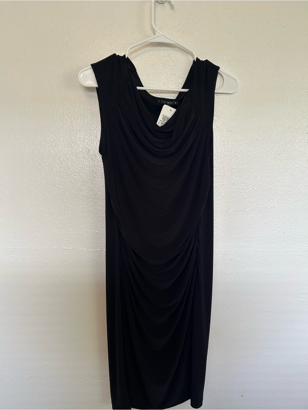 Tiana B. Black Draped Sleeveless Sheath Dress